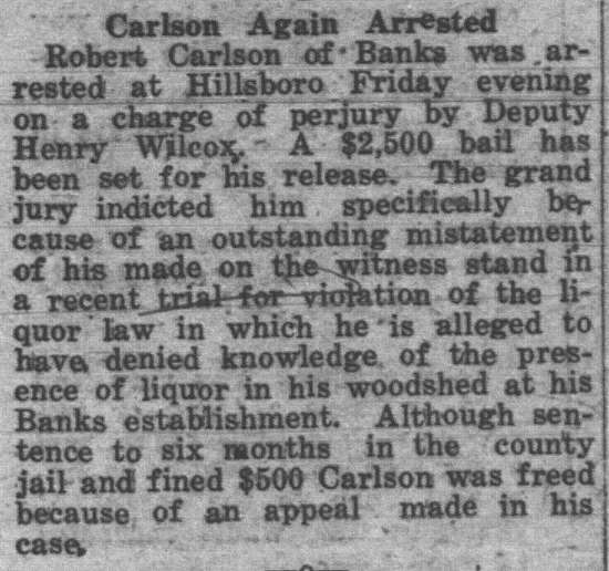 Column | 1925 in Banks: Banks man faces perjury charges over booze stash
