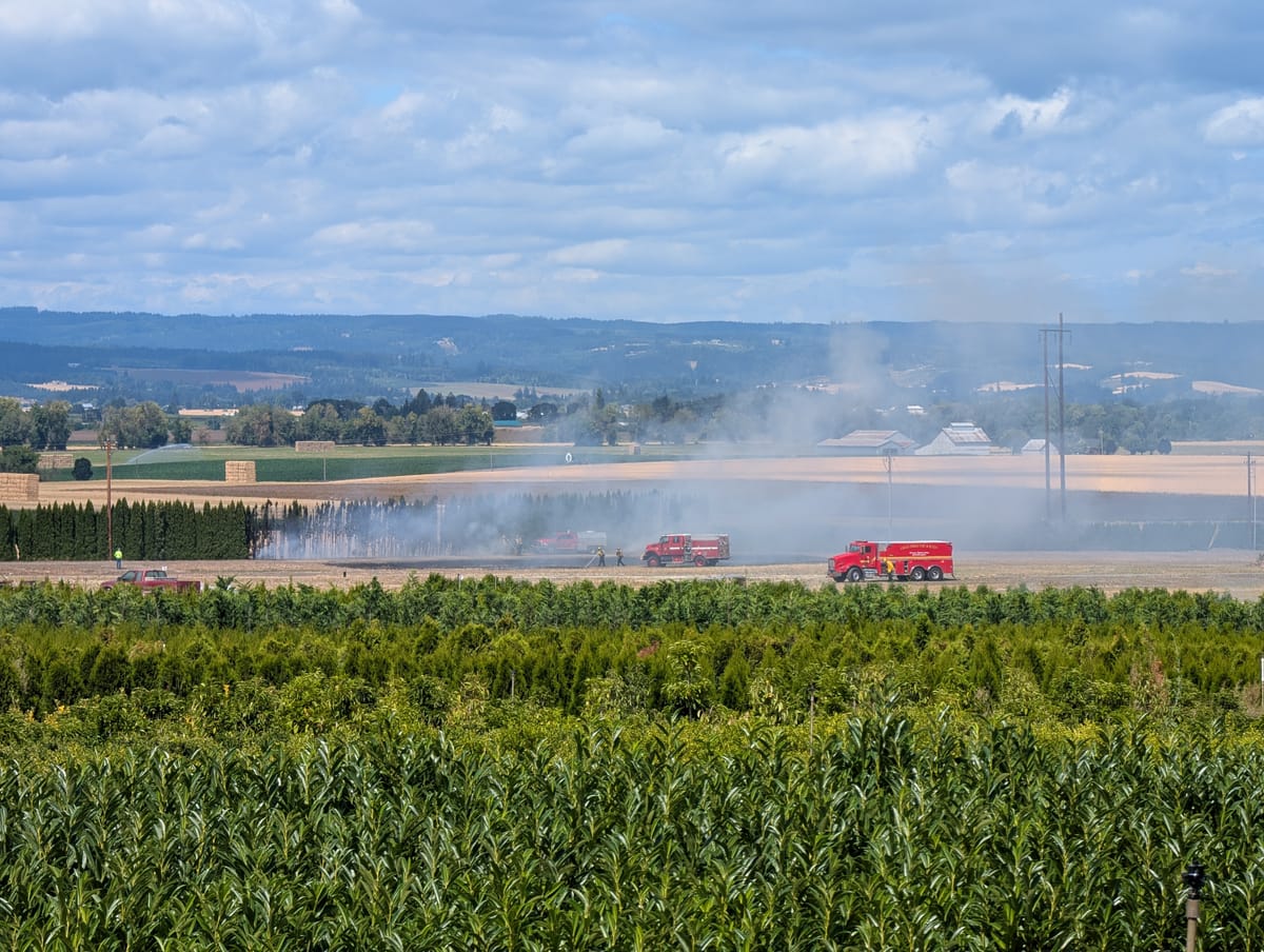 Fire crews extinguish blaze in rye field north of Purdin Rd